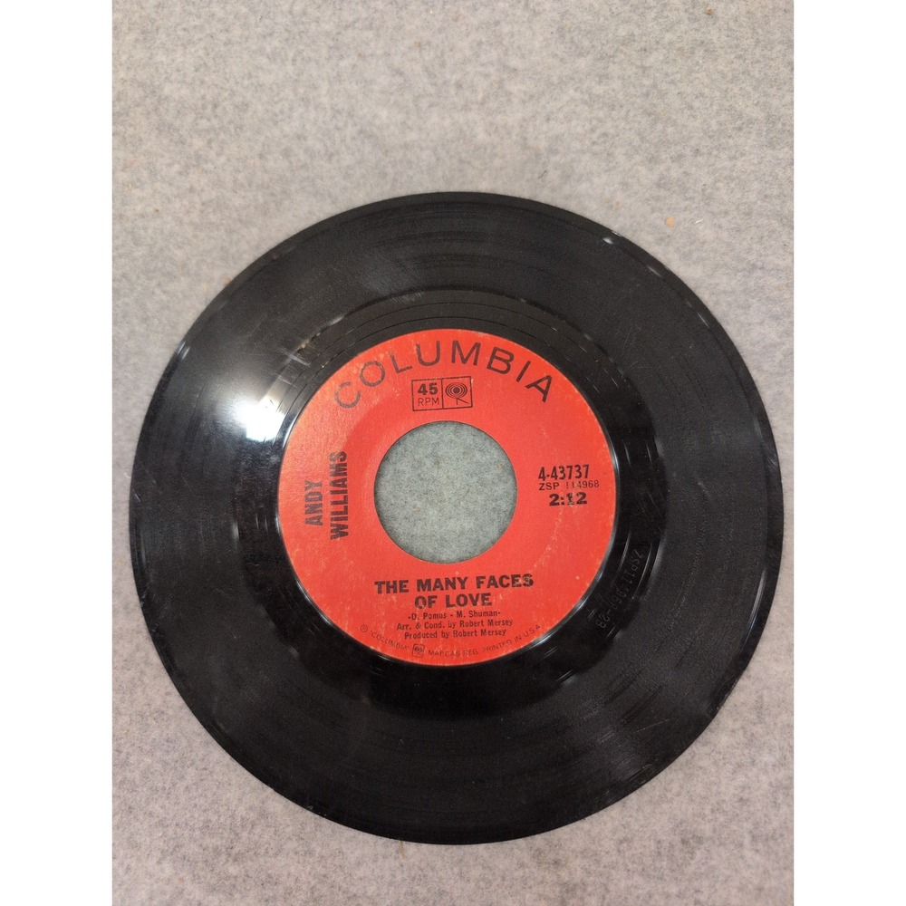 Andy Williams The Many Faces of Love In the Arms of Love 45 RPM Columbia 4-43737 - Picture 3 of 3